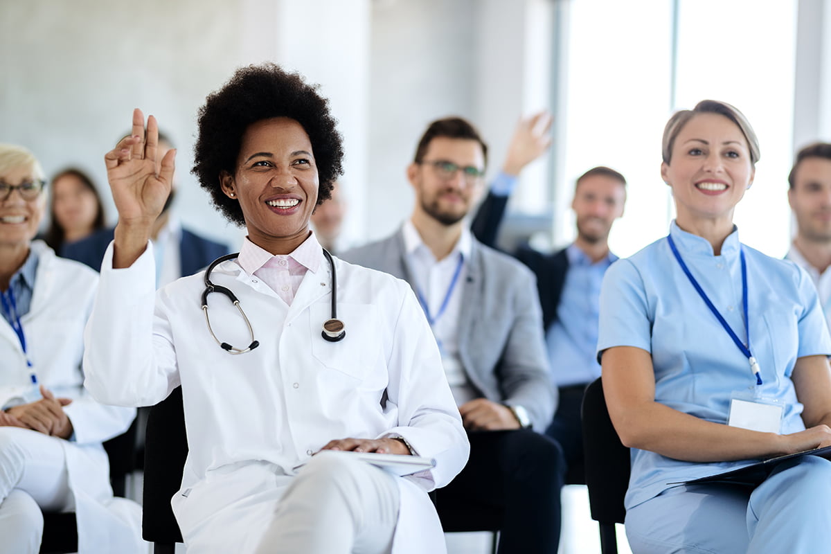 Medical personnel in a classroom setting